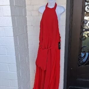 Chic Red Backless Halter Dress